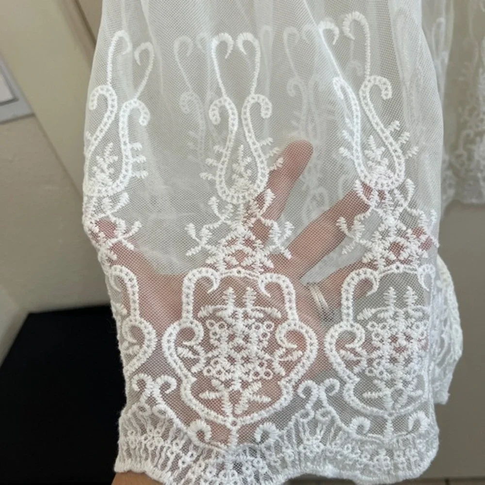 Womens Sheer Embroidered Cover Up Medium Romantic Fairy Cottage Lace Duster Boho - Picture 6 of 6